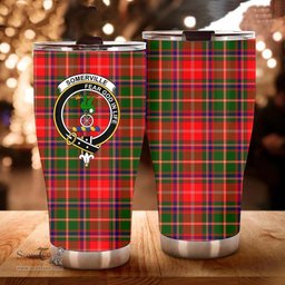 Scottish Somerville Clan Tartan Tumbler - Curved Glitter Tumbler Scottish Plaid Tartan Plaid