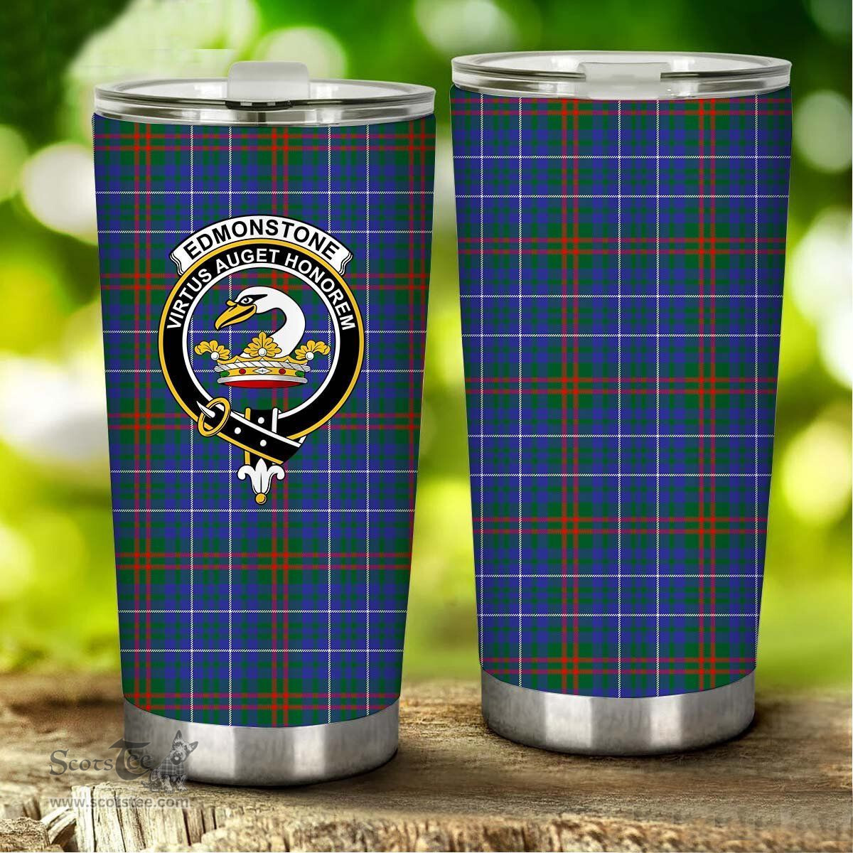 Scottish Edmonstone (of Duntreath) Clan Tartan Tumbler - Stainless Steel Glitter Tumbler Scottish Plaid Tartan Plaid