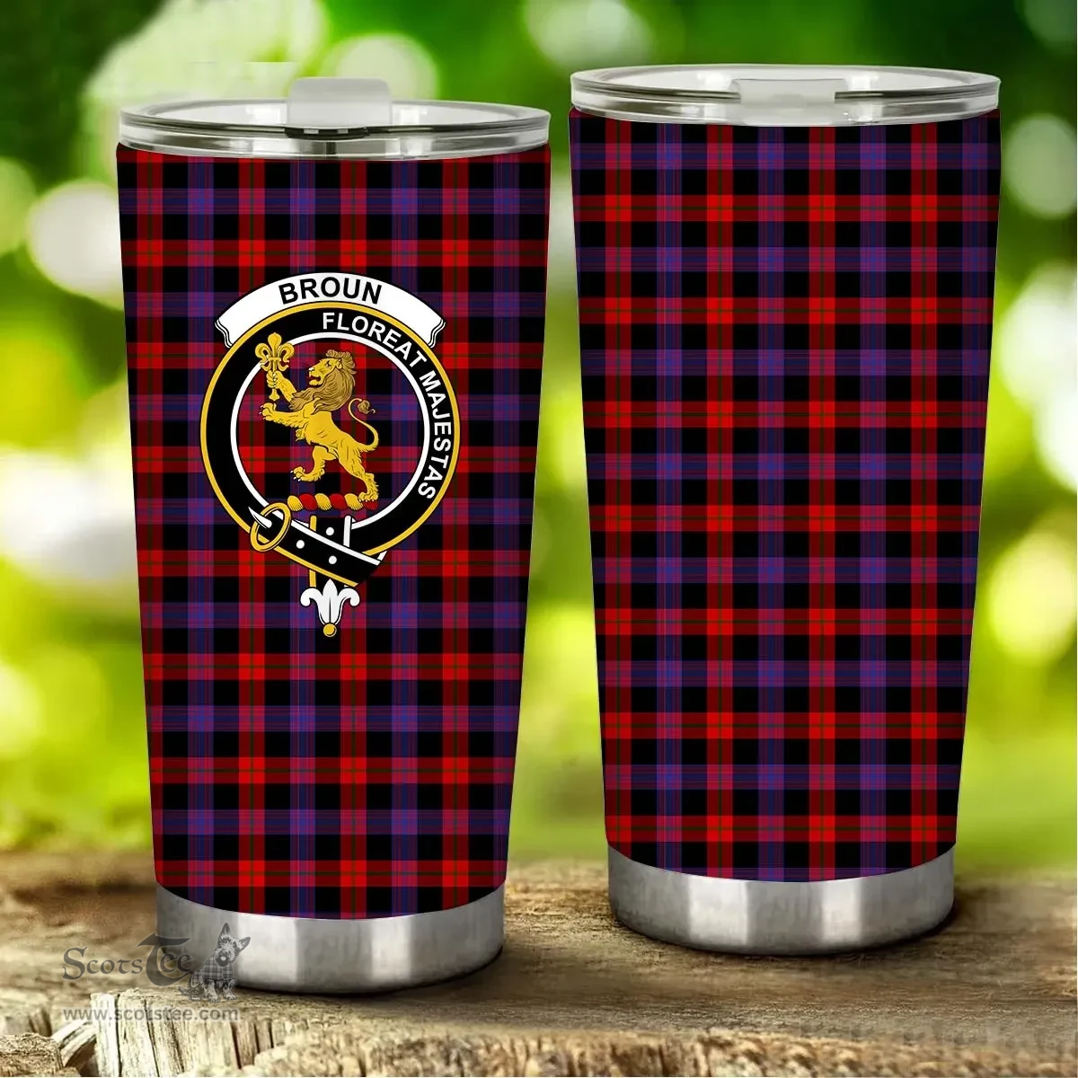 Scottish Broun Clan Tartan Tumbler - Stainless Steel Glitter Tumbler Scottish Plaid Tartan Plaid