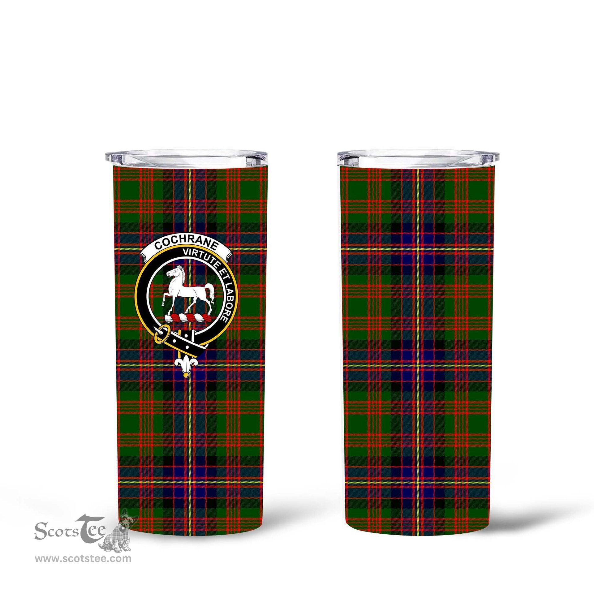 Scottish Cochrane Clan Tartan Tumbler - Tall Glitter Tumbler Scottish Plaid Tartan Plaid