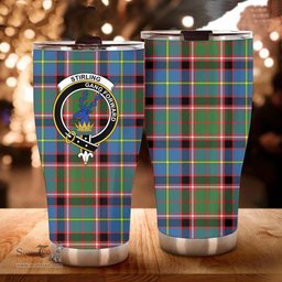 Scottish Stirling (of Cadder Present Chief) Clan Tartan Tumbler - Curved Glitter Tumbler Scottish Plaid Tartan Plaid