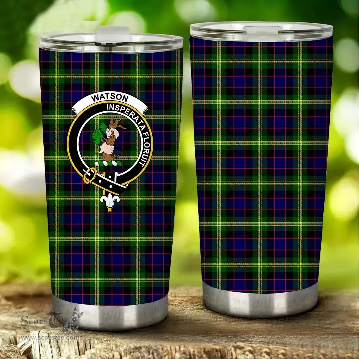 Scottish Watson Clan Tartan Tumbler - Stainless Steel Glitter Tumbler Scottish Plaid Tartan Plaid