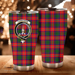 Scottish Charteris (Earl of Wemyss) Clan Tartan Tumbler - Curved Glitter Tumbler Scottish Plaid Tartan Plaid