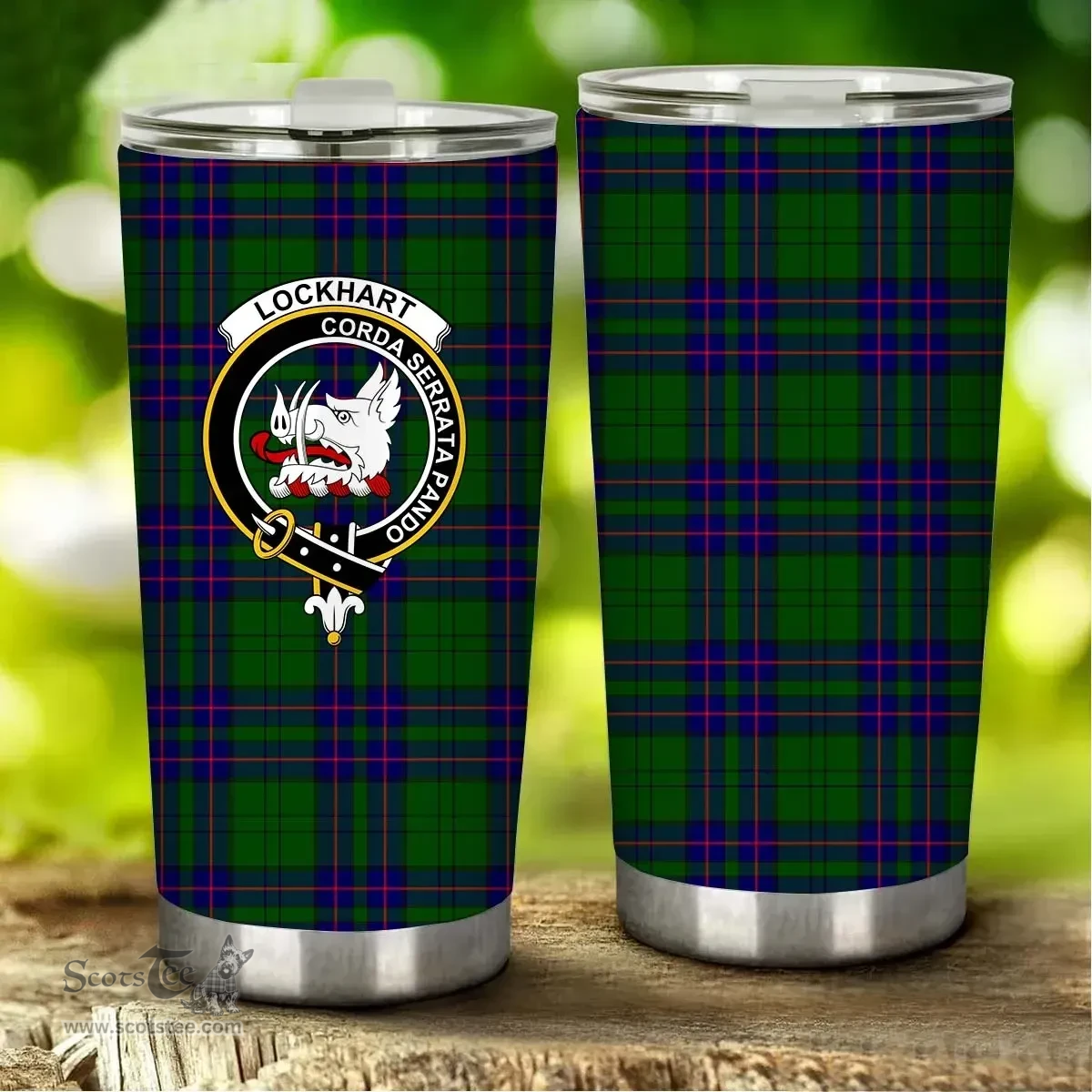 Scottish Lockhart Clan Tartan Tumbler - Stainless Steel Glitter Tumbler Scottish Plaid Tartan Plaid