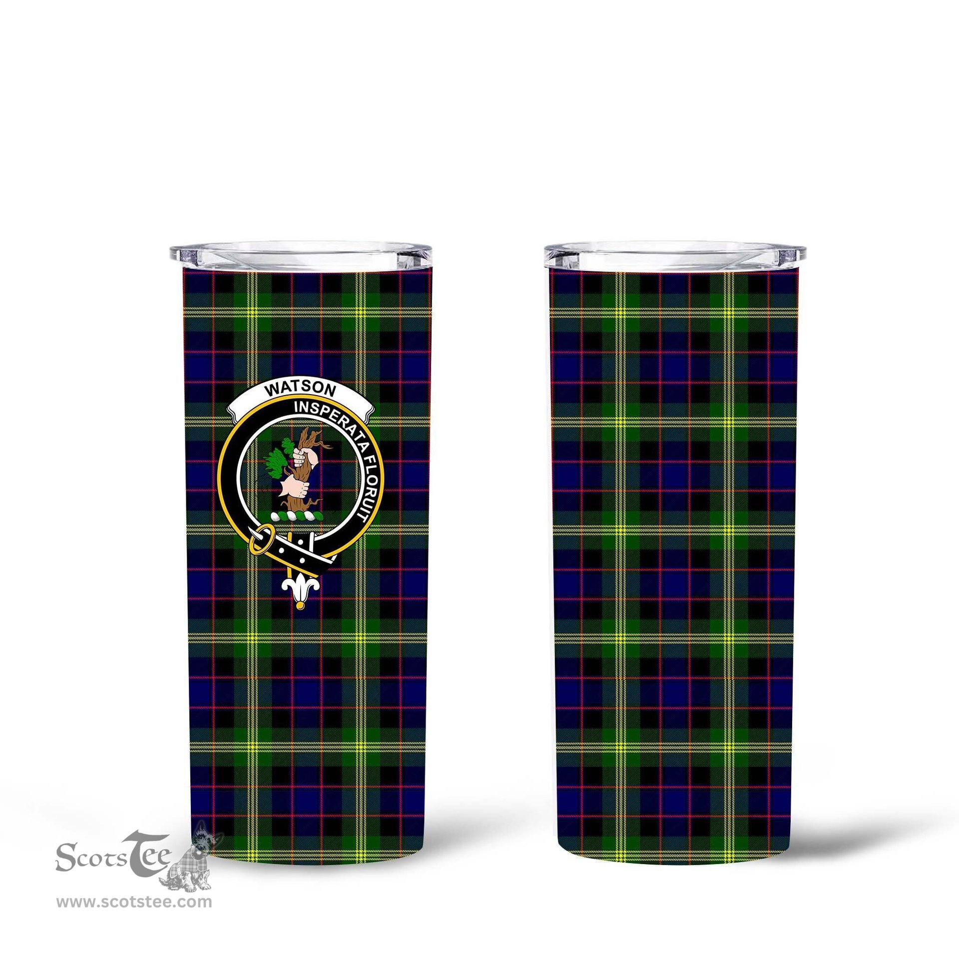 Scottish Watson Clan Tartan Tumbler - Tall Glitter Tumbler Scottish Plaid Tartan Plaid