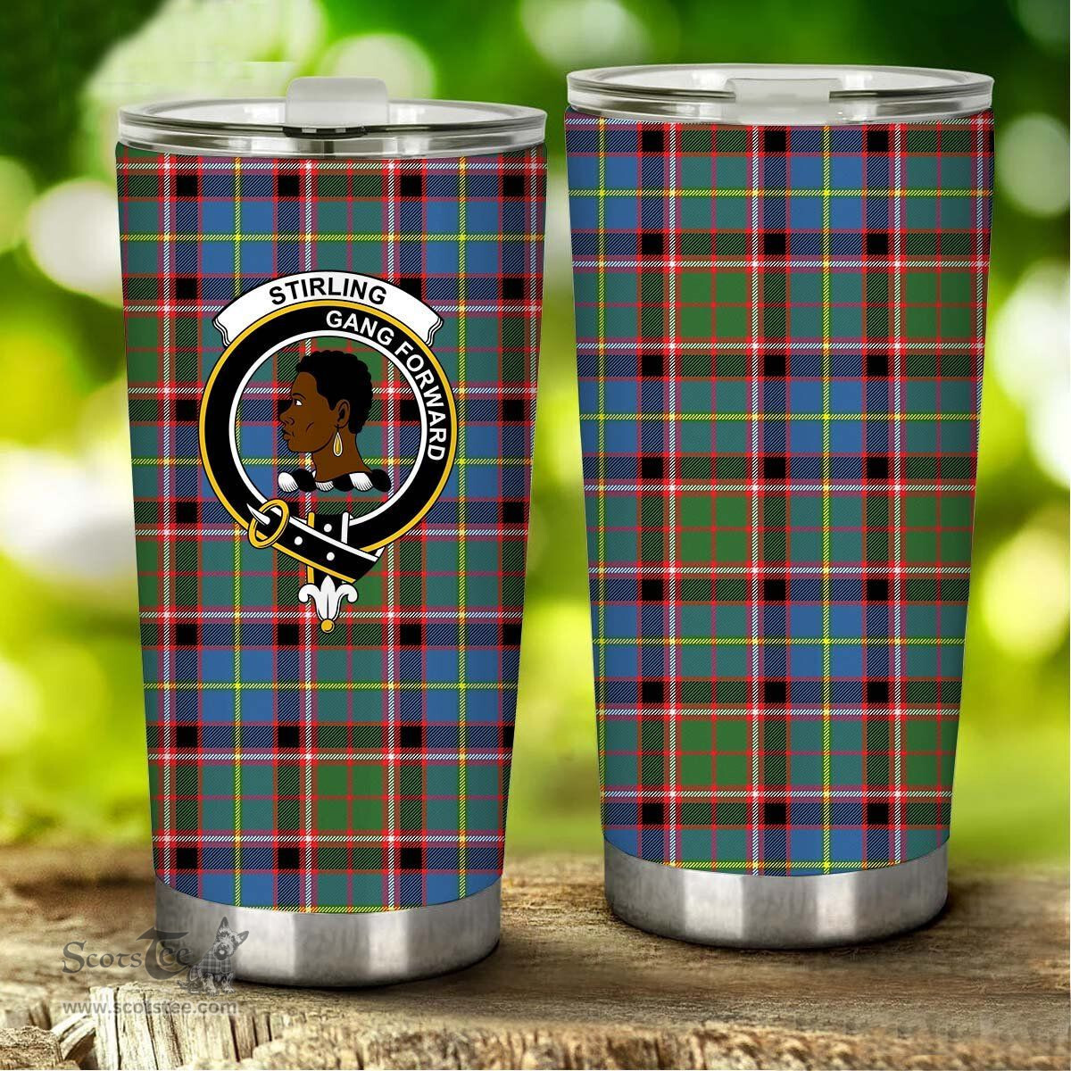 Scottish Stirling (of Keir) Clan Tartan Tumbler - Stainless Steel Glitter Tumbler Scottish Plaid Tartan Plaid
