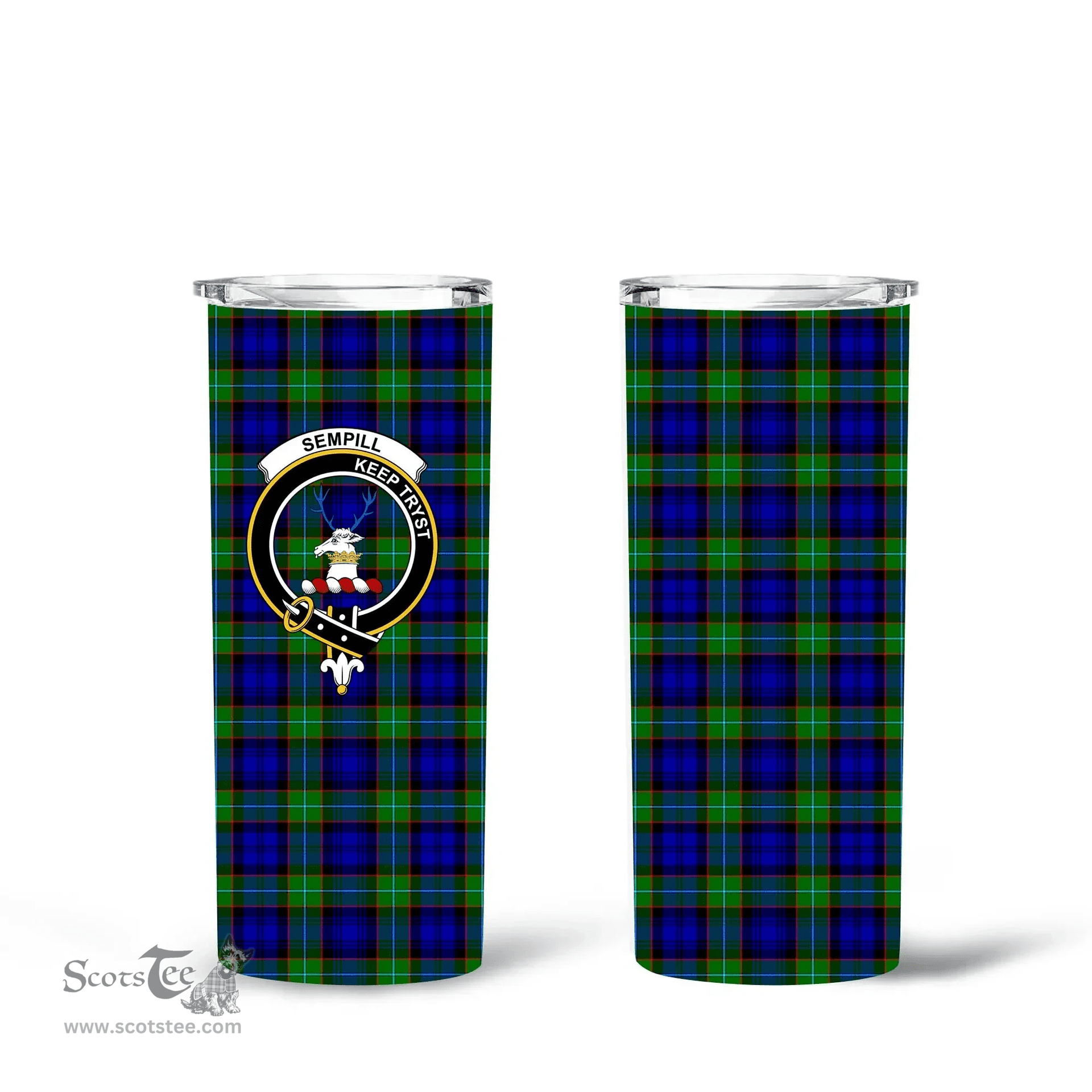 Scottish Sempill Clan Tartan Tumbler - Tall Glitter Tumbler Scottish Plaid Tartan Plaid