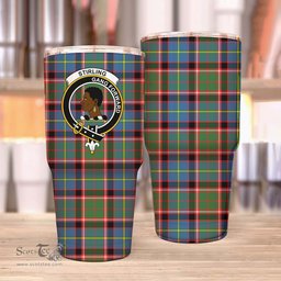 Scottish Stirling (of Keir) Clan Tartan Tumbler - Stainless Steel Glitter Tumbler Scottish Plaid Tartan Plaid