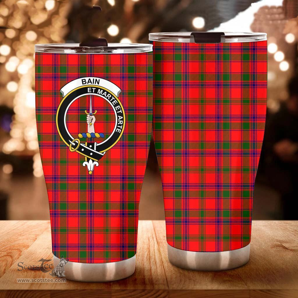 Scottish Bain Clan Tartan Tumbler - Curved Glitter Tumbler Scottish Plaid Tartan Plaid