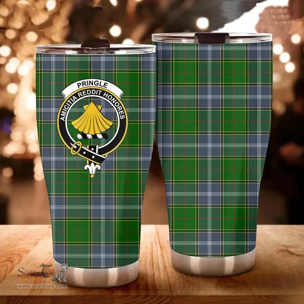 Scottish Pringle Clan Tartan Tumbler - Curved Glitter Tumbler Scottish Plaid Tartan Plaid