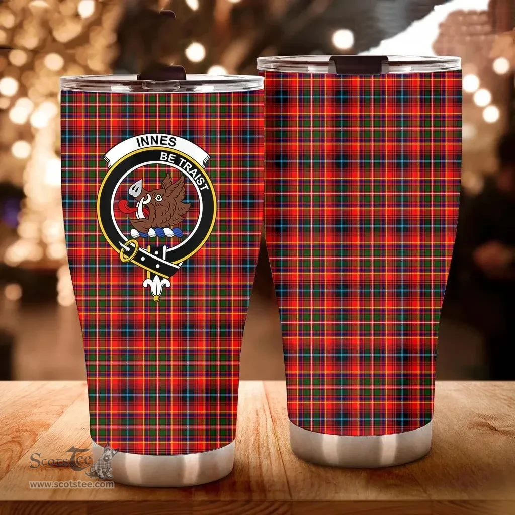Scottish Innes Clan Tartan Tumbler - Curved Glitter Tumbler Scottish Plaid Tartan Plaid