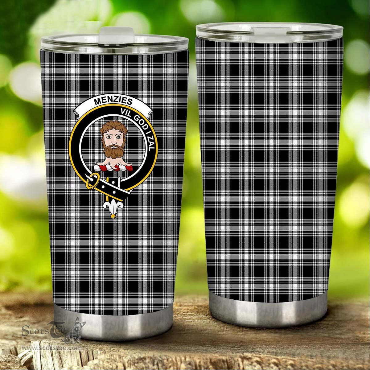 Scottish MENZIES BLACK_WHITE MODERN Clan Tartan Tumbler - Stainless Steel Glitter Tumbler Scottish Plaid Tartan Plaid