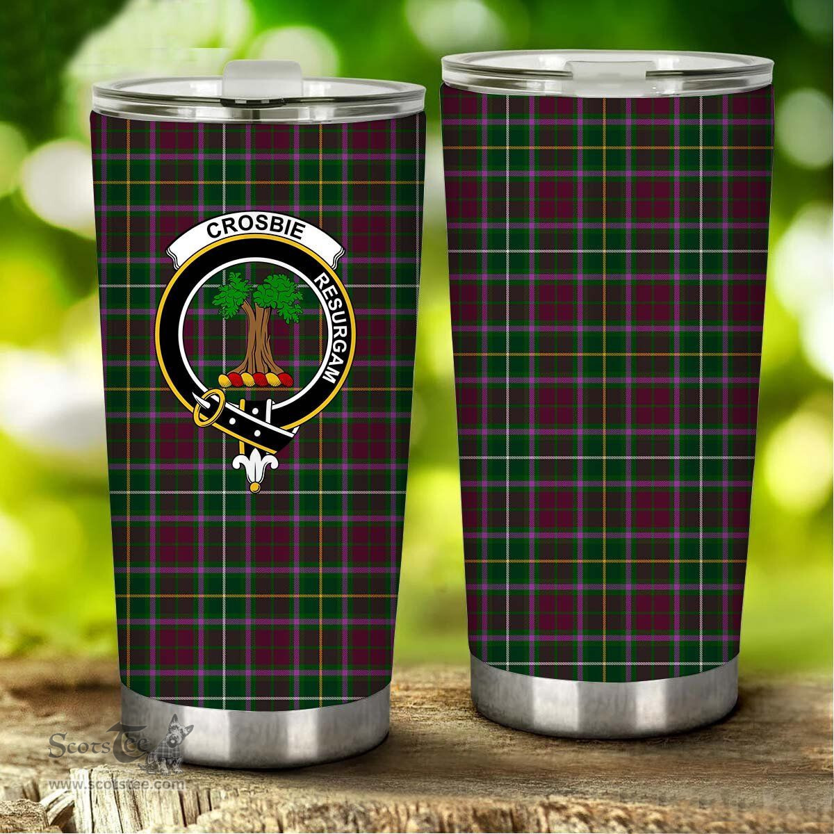 Scottish Crosbie Clan Tartan Tumbler - Stainless Steel Glitter Tumbler Scottish Plaid Tartan Plaid