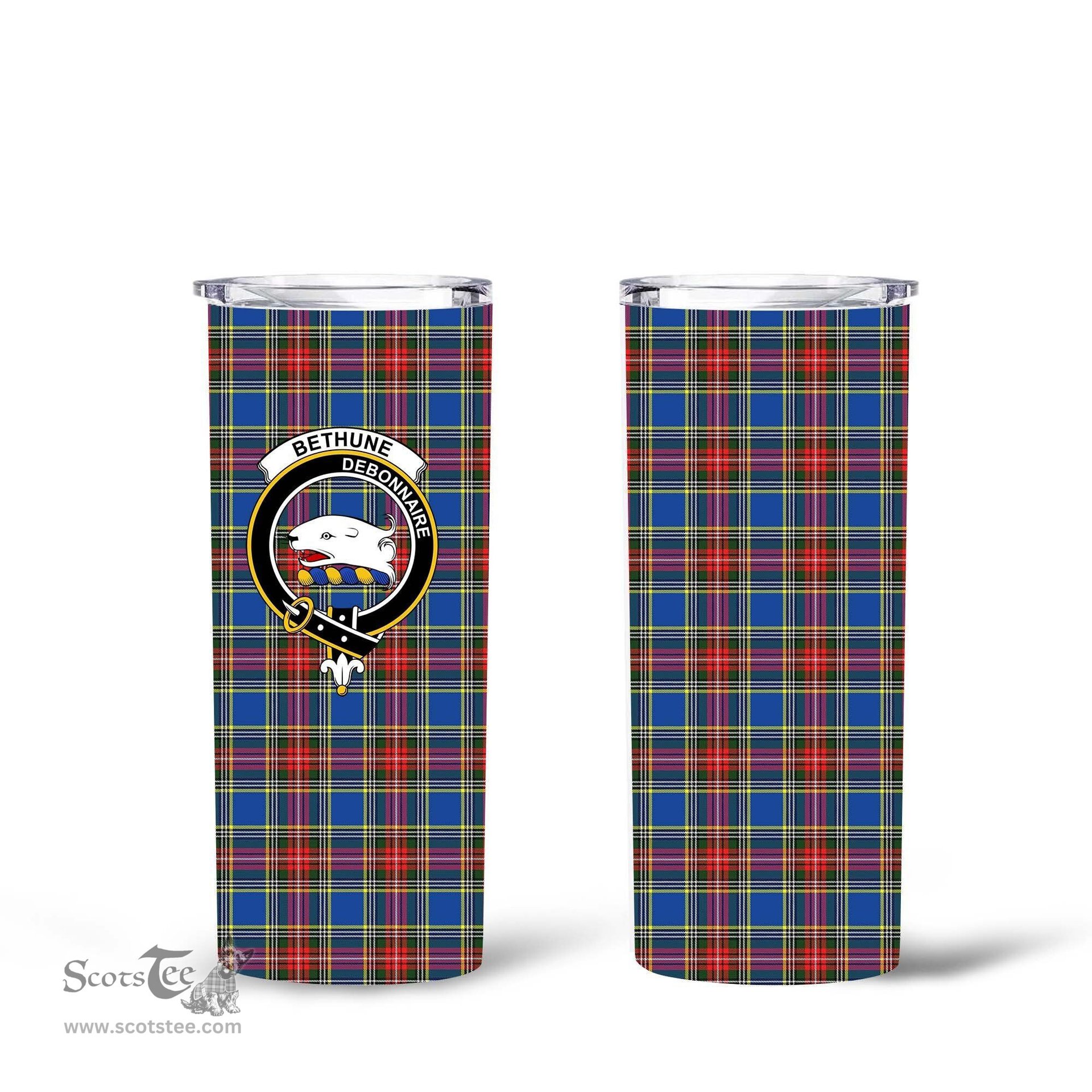 Scottish Bethune Clan Tartan Tumbler - Tall Glitter Tumbler Scottish Plaid Tartan Plaid