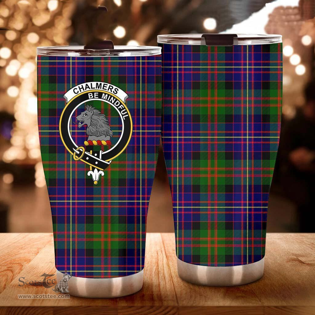 Scottish Chalmers Clan Tartan Tumbler - Curved Glitter Tumbler Scottish Plaid Tartan Plaid