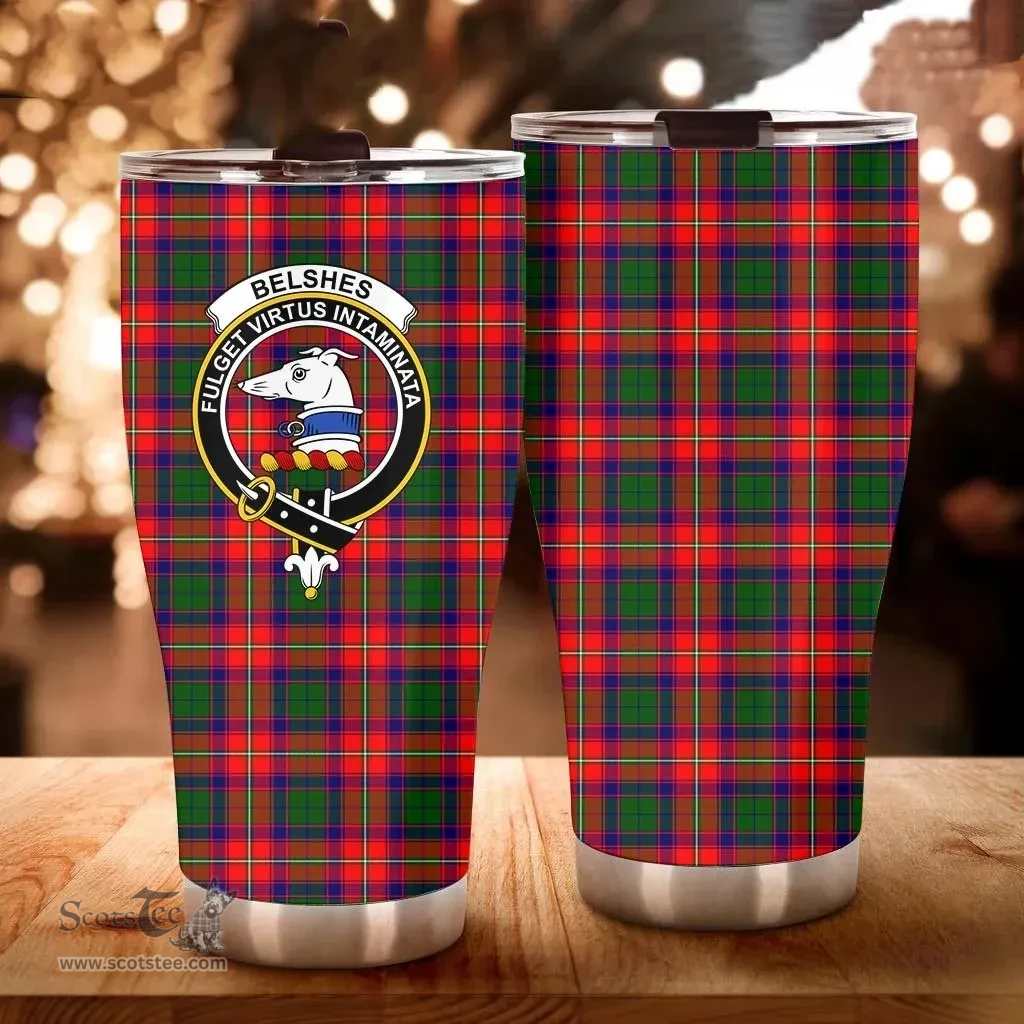 Scottish Belshes Clan Tartan Tumbler - Curved Glitter Tumbler Scottish Plaid Tartan Plaid