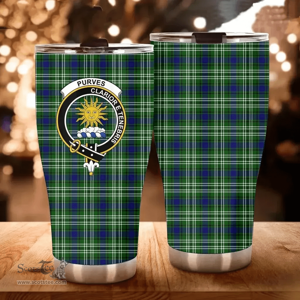 Scottish Purves Clan Tartan Tumbler - Curved Glitter Tumbler Scottish Plaid Tartan Plaid