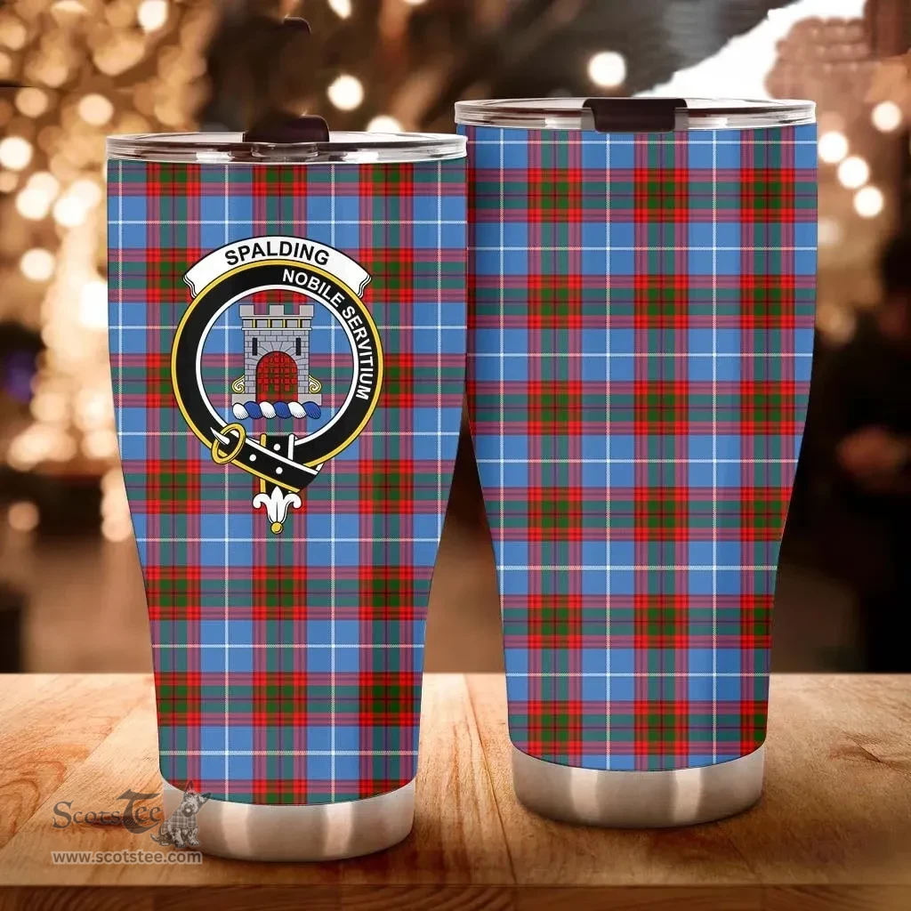 Scottish Spalding Clan Tartan Tumbler - Curved Glitter Tumbler Scottish Plaid Tartan Plaid