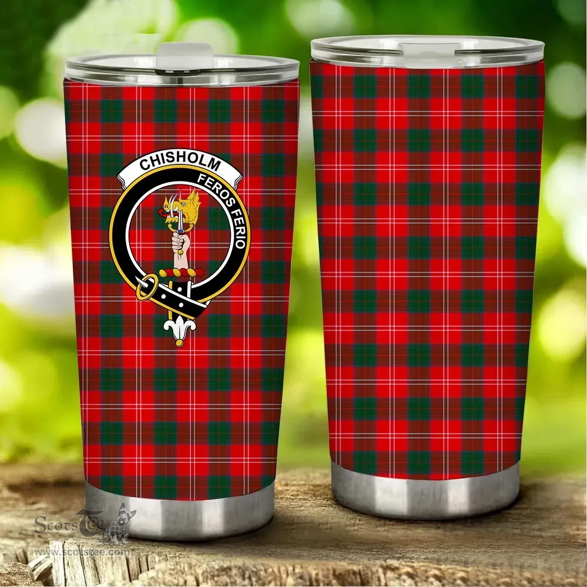 Scottish Chisholm Clan Tartan Tumbler - Stainless Steel Glitter Tumbler Scottish Plaid Tartan Plaid