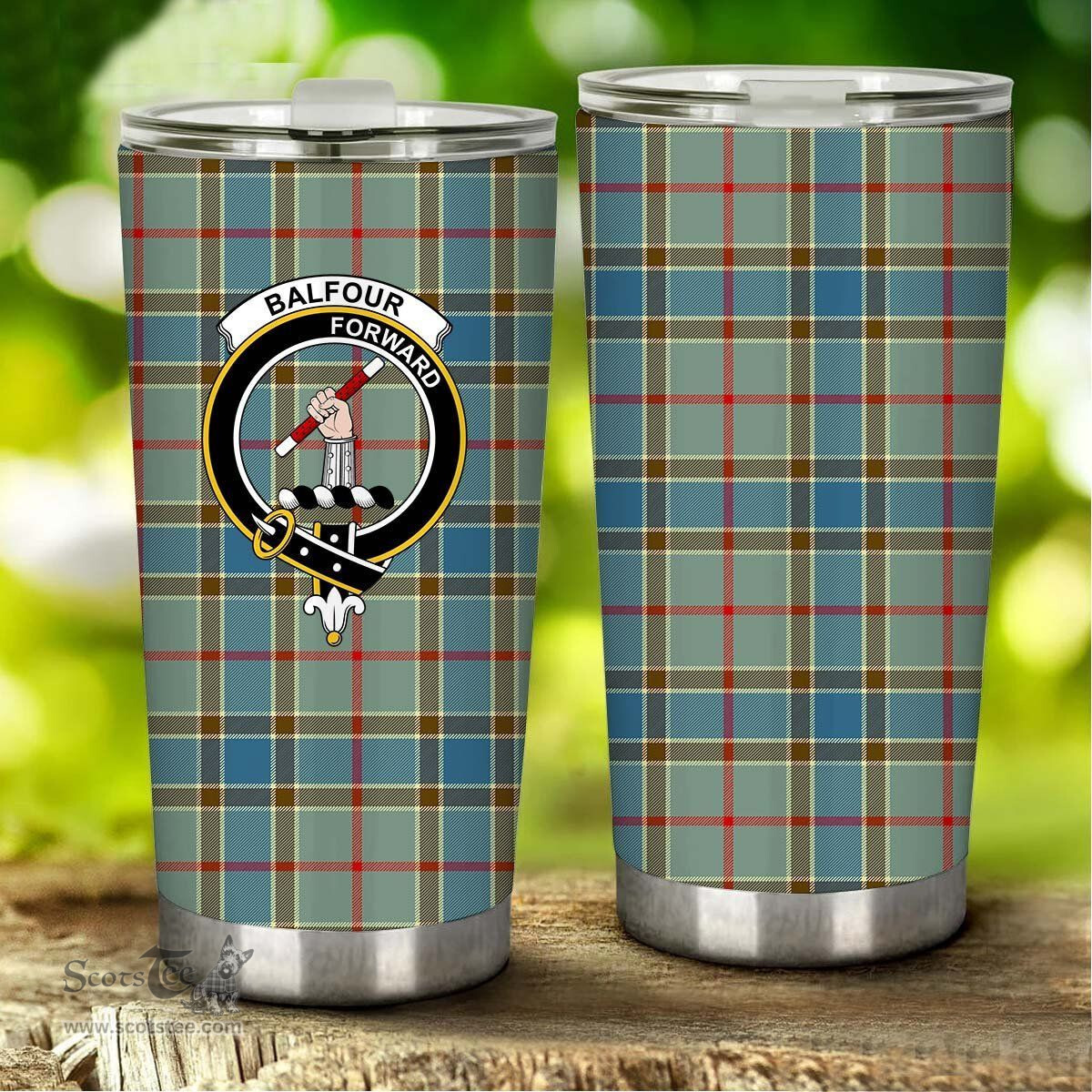 Scottish Balfour Clan Tartan Tumbler - Stainless Steel Glitter Tumbler Scottish Plaid Tartan Plaid