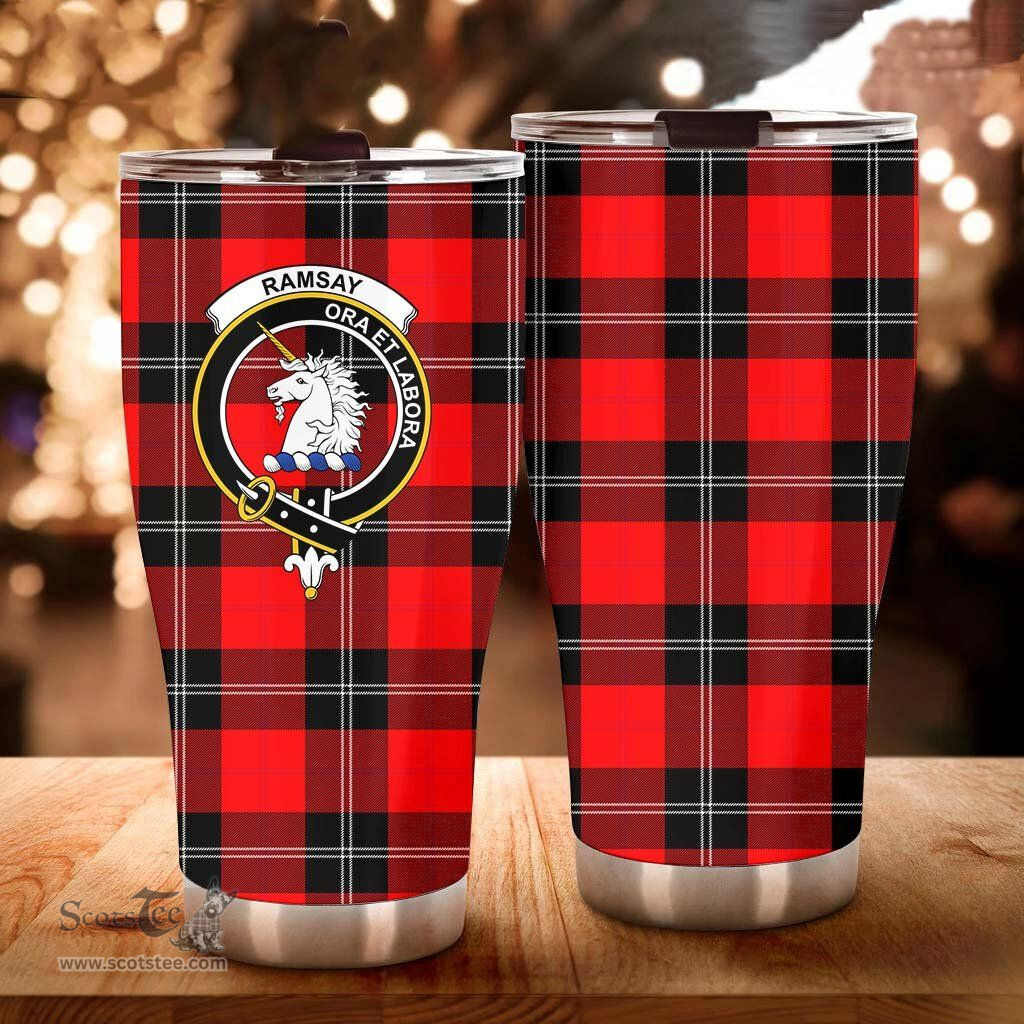 Scottish Ramsay Clan Tartan Tumbler - Curved Glitter Tumbler Scottish Plaid Tartan Plaid