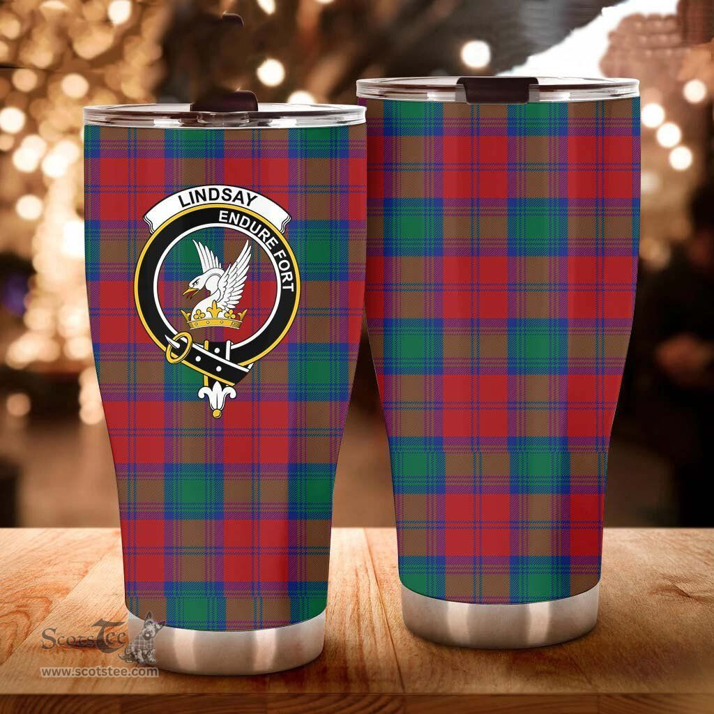 Scottish Lindsay Clan Tartan Tumbler - Curved Glitter Tumbler Scottish Plaid Tartan Plaid