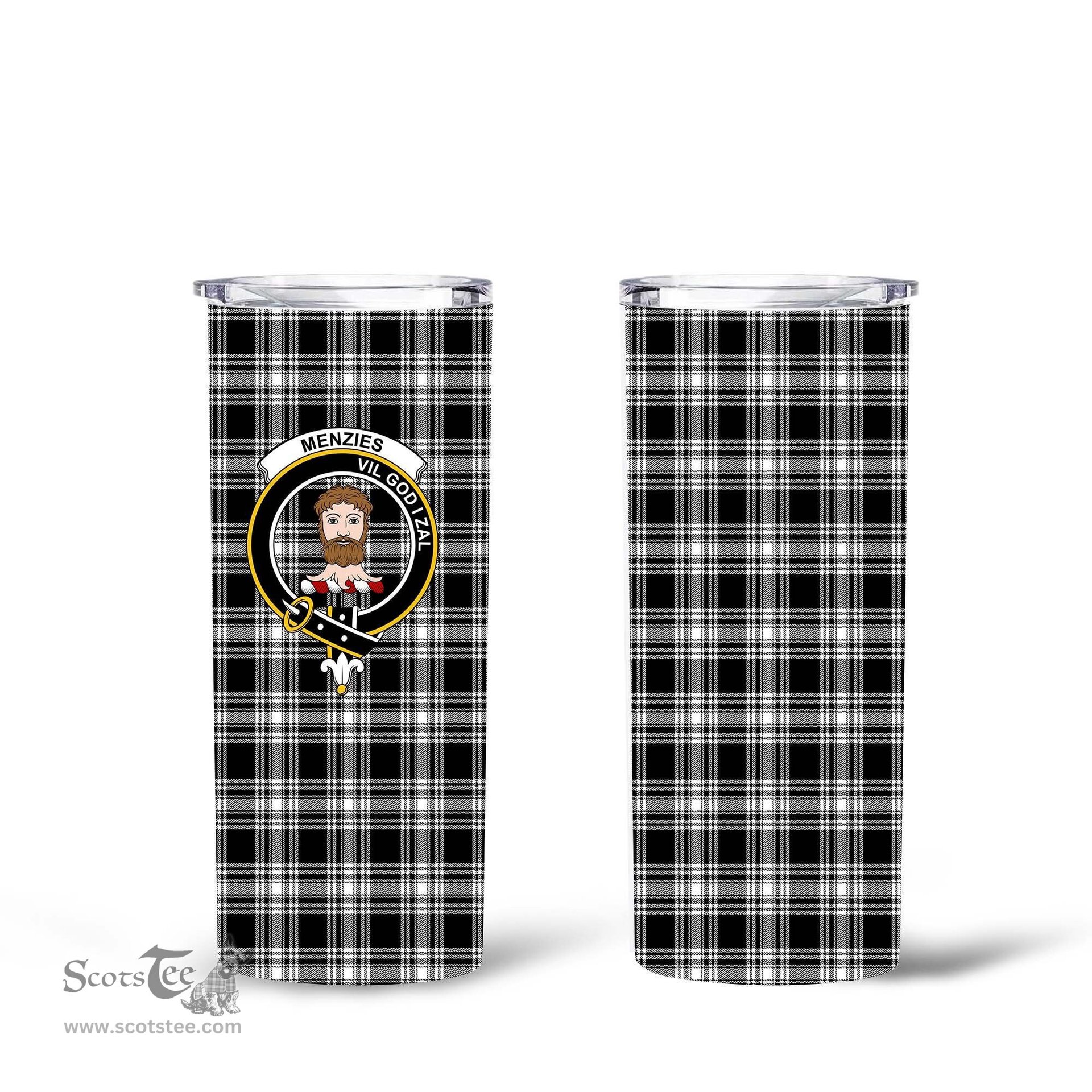 Scottish MENZIES BLACK_WHITE MODERN Clan Tartan Tumbler - Tall Glitter Tumbler Scottish Plaid Tartan Plaid