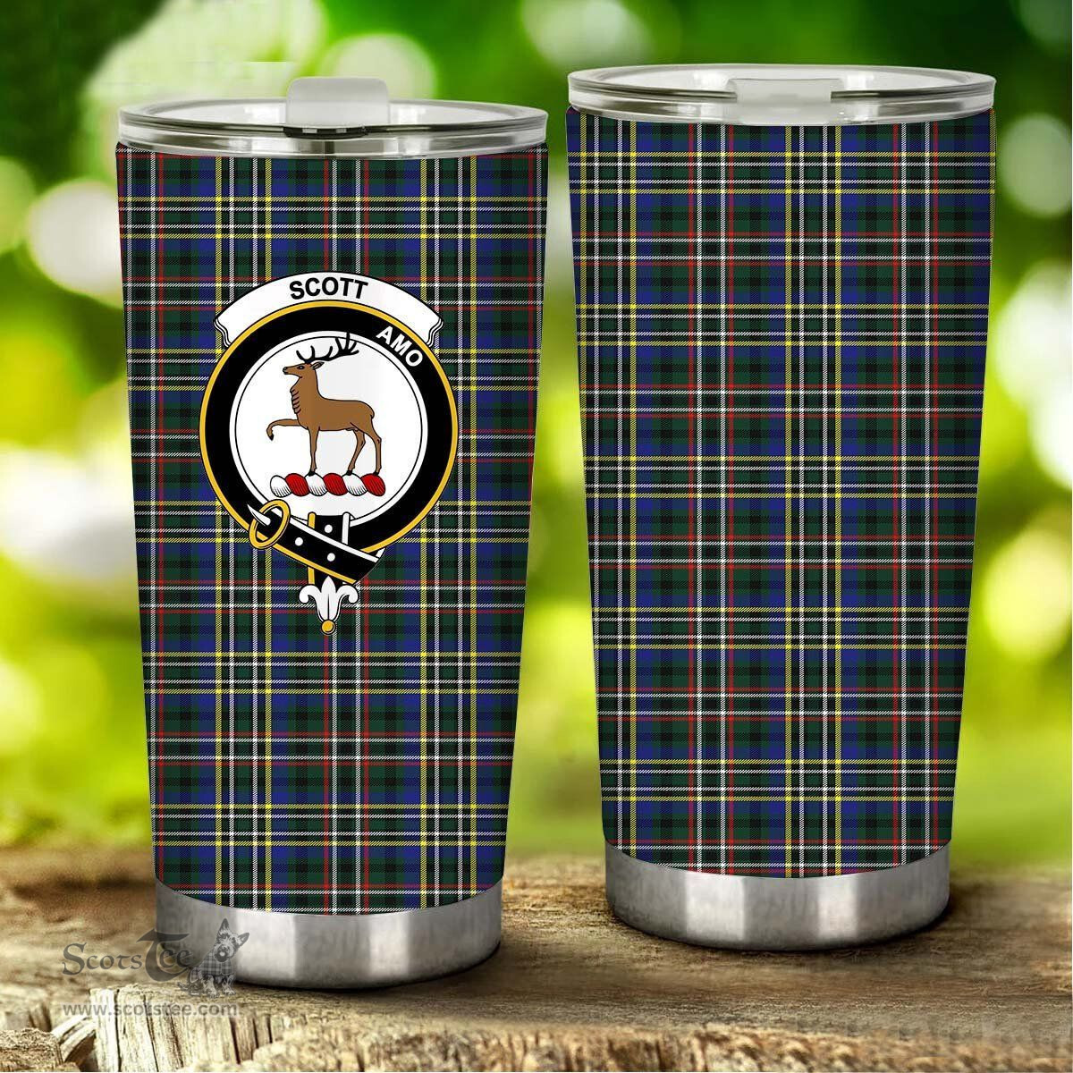 Scottish Scott Green Modern (1) Clan Tartan Tumbler - Stainless Steel Glitter Tumbler Scottish Plaid Tartan Plaid