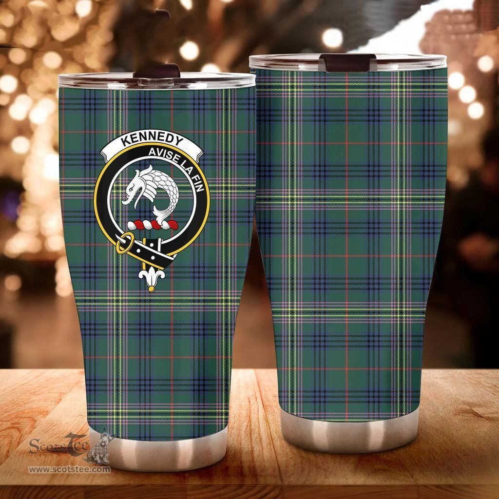 Scottish Kennedy Clan Tartan Tumbler - Curved Glitter Tumbler Scottish Plaid Tartan Plaid