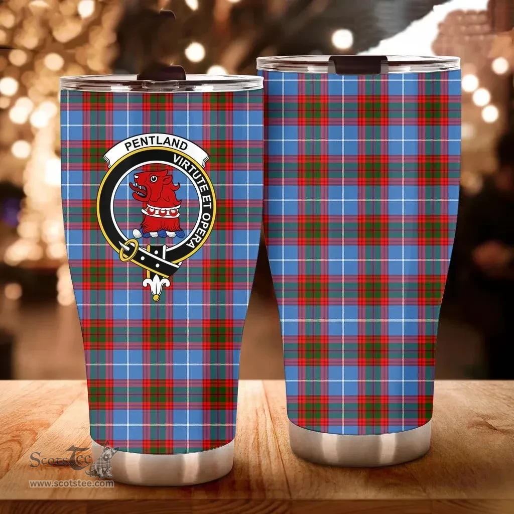 Scottish Pentland Clan Tartan Tumbler - Curved Glitter Tumbler Scottish Plaid Tartan Plaid