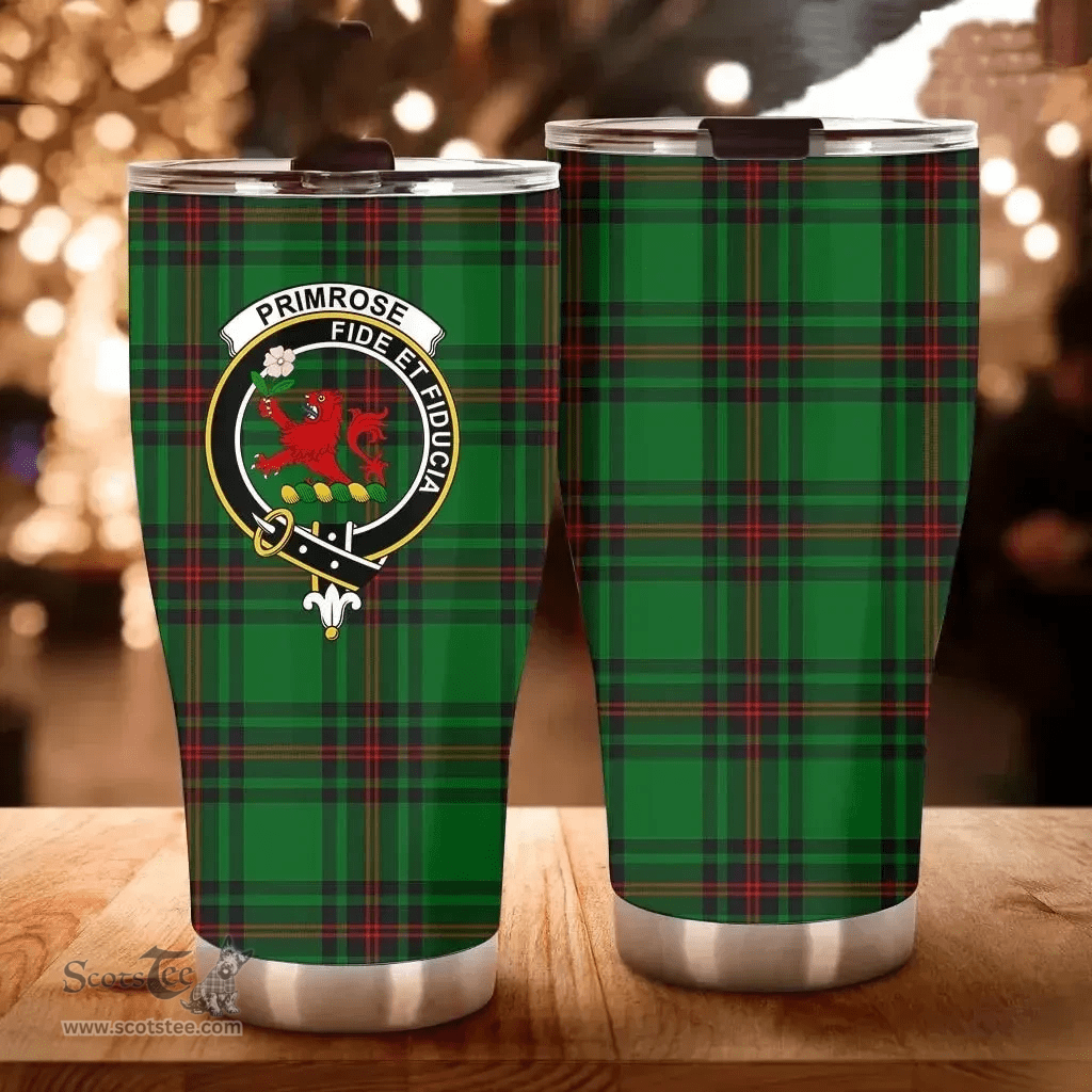 Scottish Primrose Clan Tartan Tumbler - Curved Glitter Tumbler Scottish Plaid Tartan Plaid