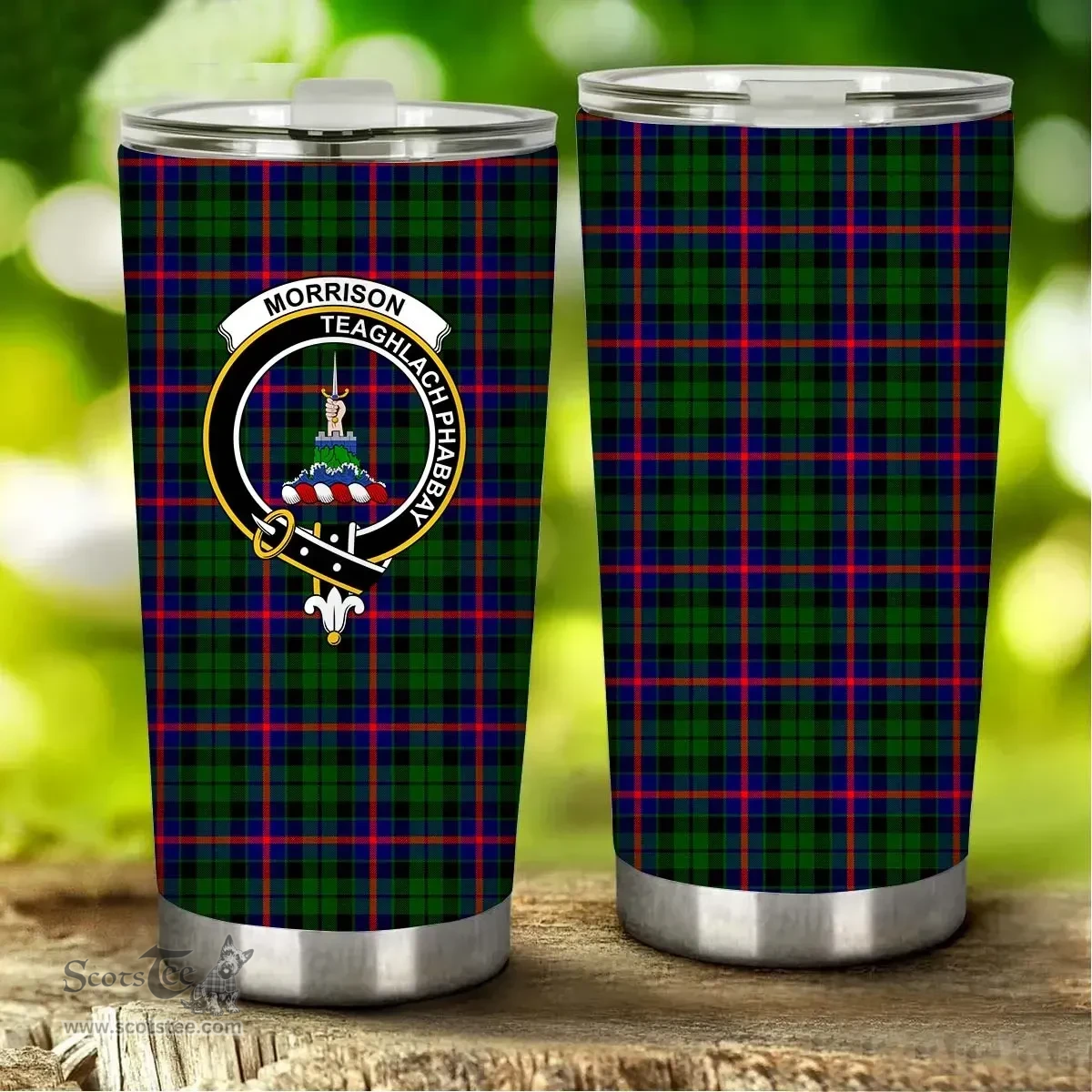 Scottish Morrison Clan Tartan Tumbler - Stainless Steel Glitter Tumbler Scottish Plaid Tartan Plaid