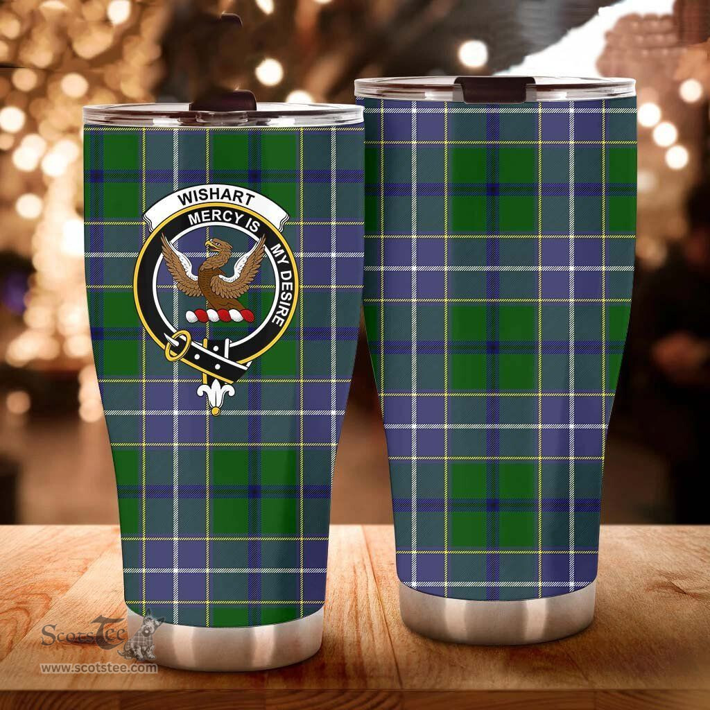 Scottish Wishart Clan Tartan Tumbler - Curved Glitter Tumbler Scottish Plaid Tartan Plaid