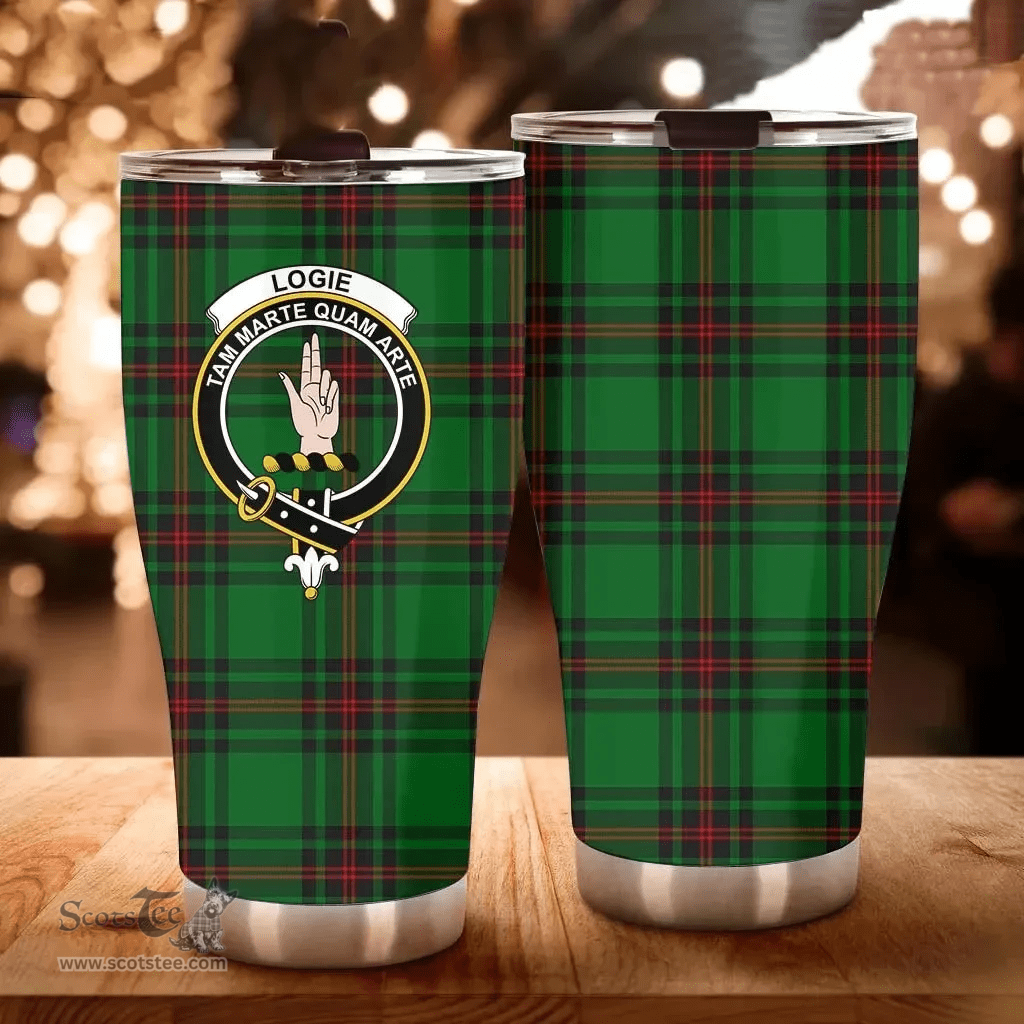 Scottish Logie Clan Tartan Tumbler - Curved Glitter Tumbler Scottish Plaid Tartan Plaid