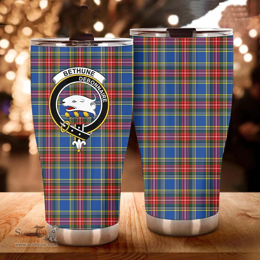 Scottish Bethune Clan Tartan Tumbler - Curved Glitter Tumbler Scottish Plaid Tartan Plaid