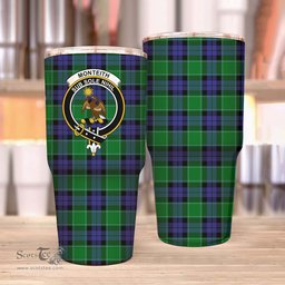 Scottish Monteith Clan Tartan Tumbler - Stainless Steel Glitter Tumbler Scottish Plaid Tartan Plaid