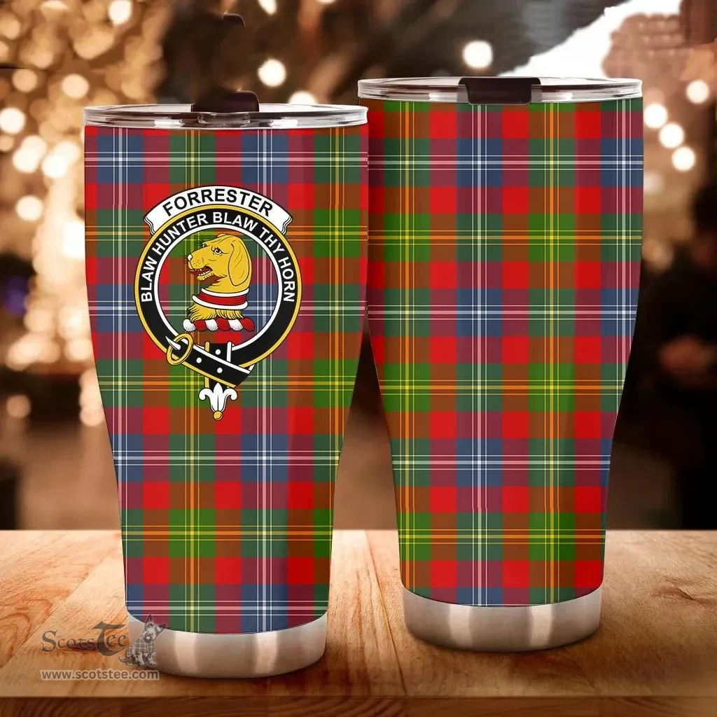 Scottish Forrester Clan Tartan Tumbler - Curved Glitter Tumbler Scottish Plaid Tartan Plaid