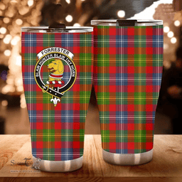 Scottish Forrester Clan Tartan Tumbler - Curved Glitter Tumbler Scottish Plaid Tartan Plaid