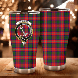 Scottish Hopkirk Clan Tartan Tumbler - Curved Glitter Tumbler Scottish Plaid Tartan Plaid
