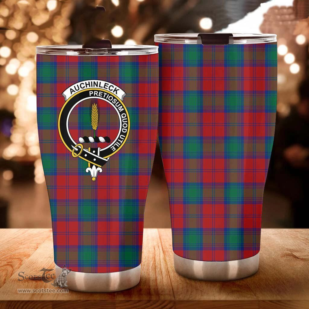 Scottish Auchinleck Clan Tartan Tumbler - Curved Glitter Tumbler Scottish Plaid Tartan Plaid