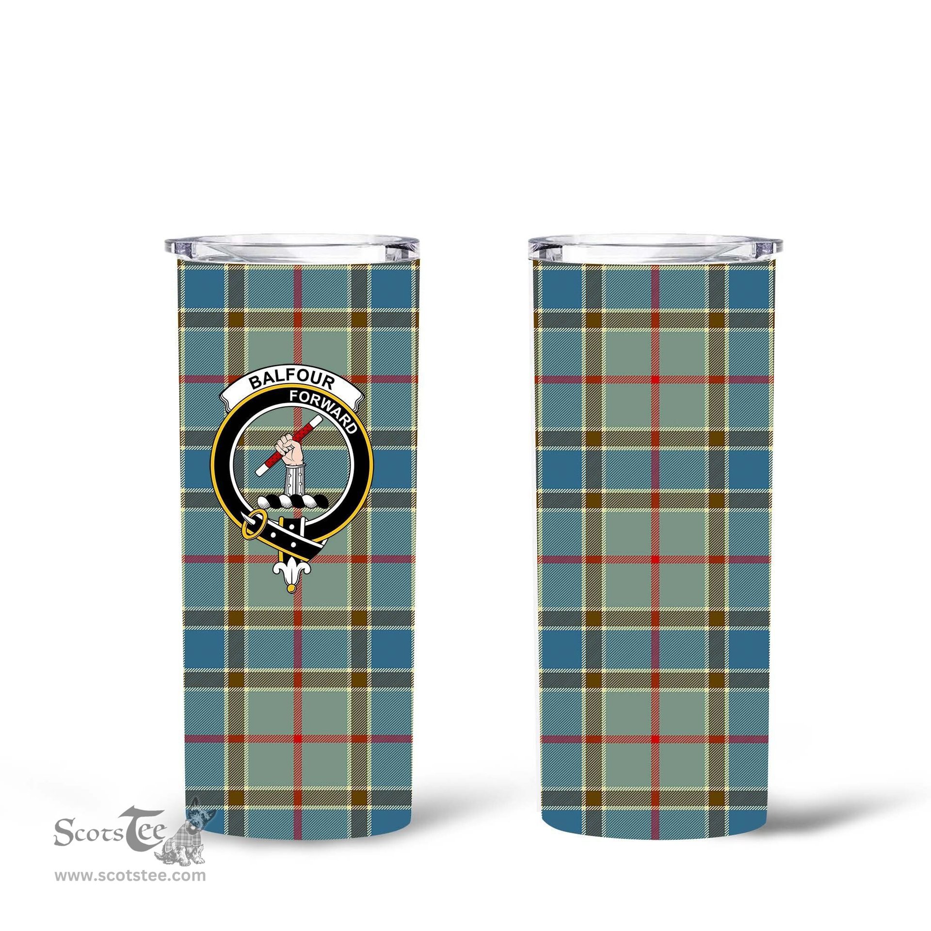 Scottish Balfour Clan Tartan Tumbler - Tall Glitter Tumbler Scottish Plaid Tartan Plaid