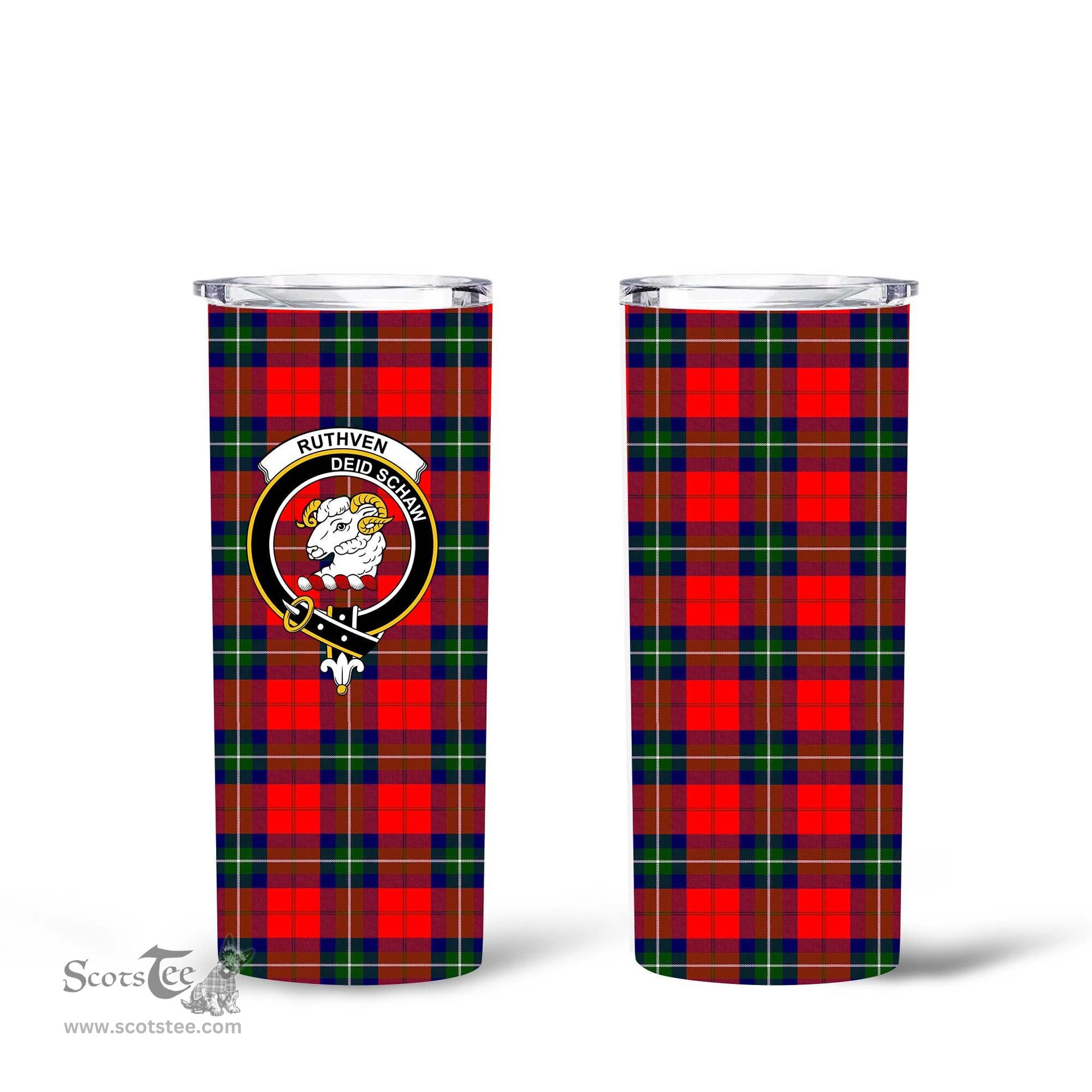 Scottish Ruthven Clan Tartan Tumbler - Tall Glitter Tumbler Scottish Plaid Tartan Plaid