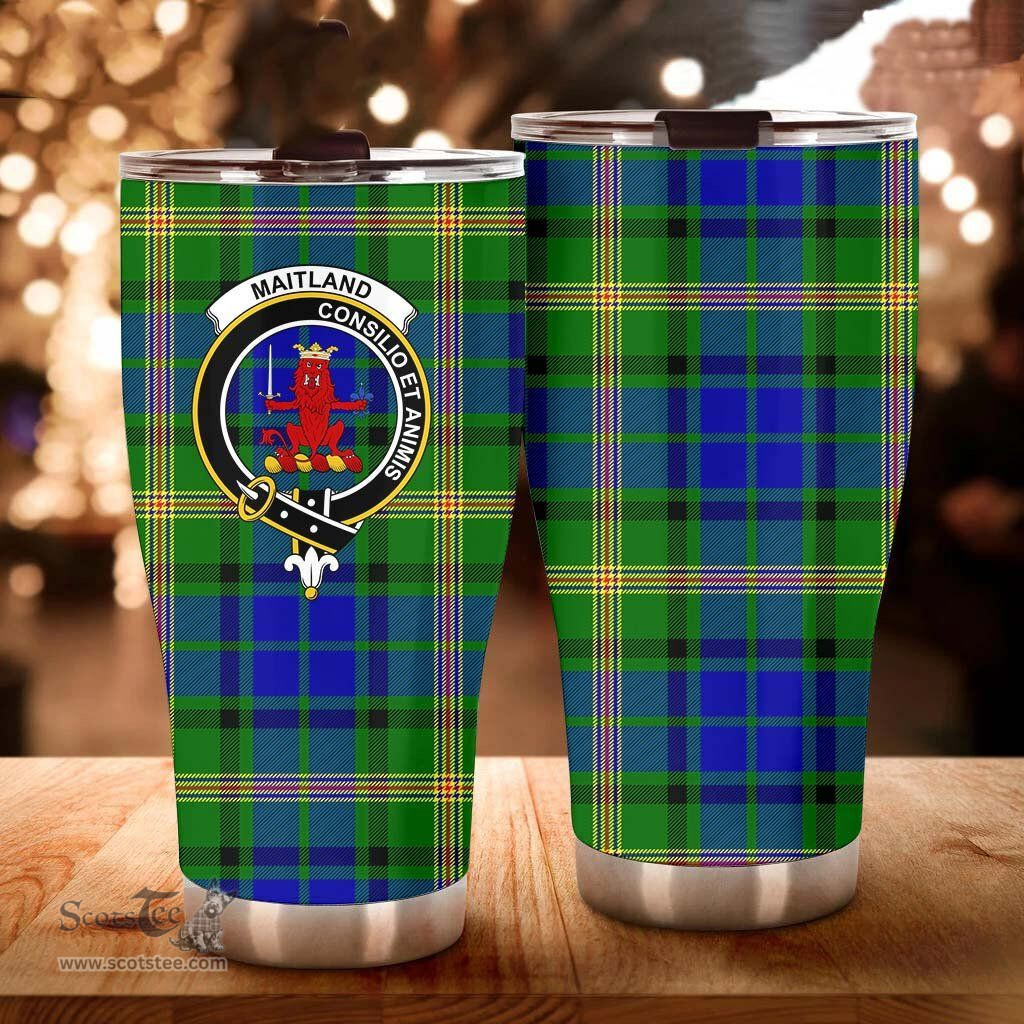 Scottish Maitland Clan Tartan Tumbler - Curved Glitter Tumbler Scottish Plaid Tartan Plaid