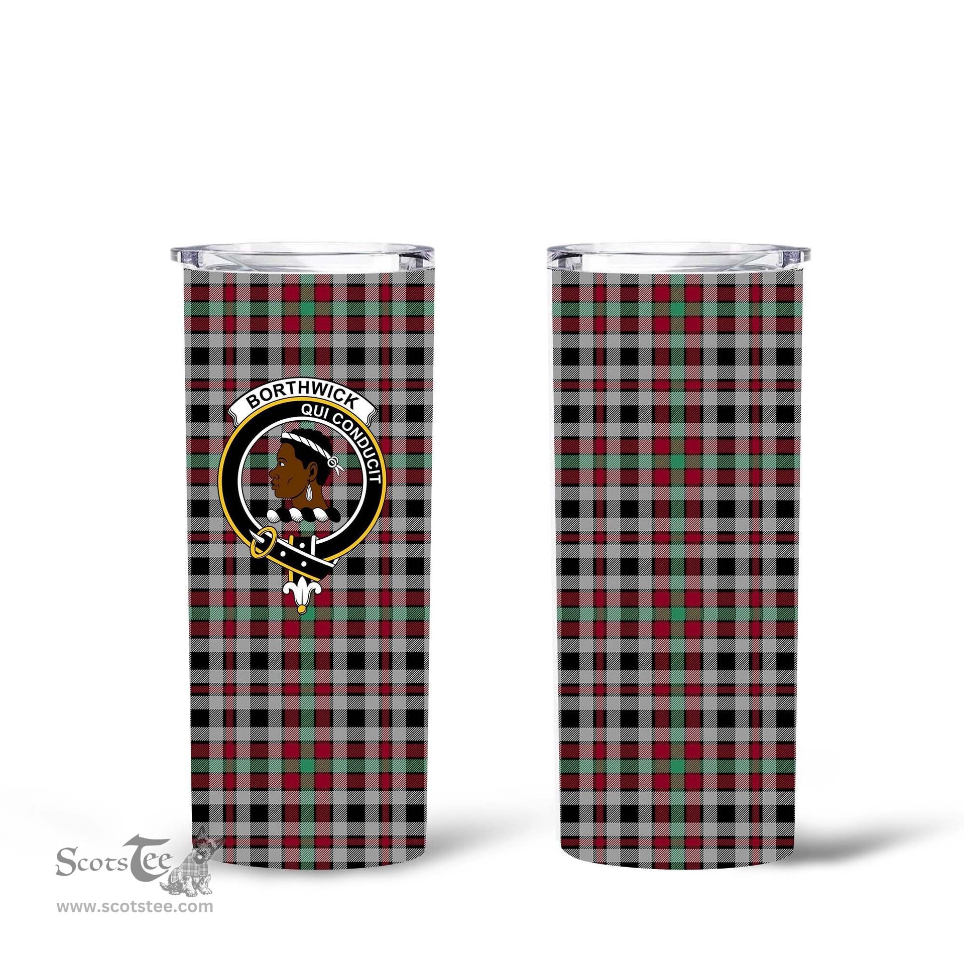 Scottish Borthwick Clan Tartan Tumbler - Tall Glitter Tumbler Scottish Plaid Tartan Plaid