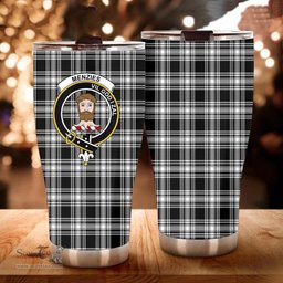 Scottish MENZIES BLACK_WHITE MODERN Clan Tartan Tumbler - Curved Glitter Tumbler Scottish Plaid Tartan Plaid