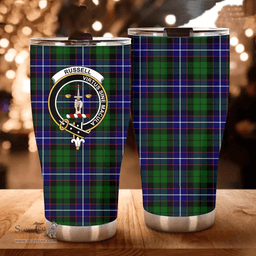 Scottish Russell Clan Tartan Tumbler - Curved Glitter Tumbler Scottish Plaid Tartan Plaid