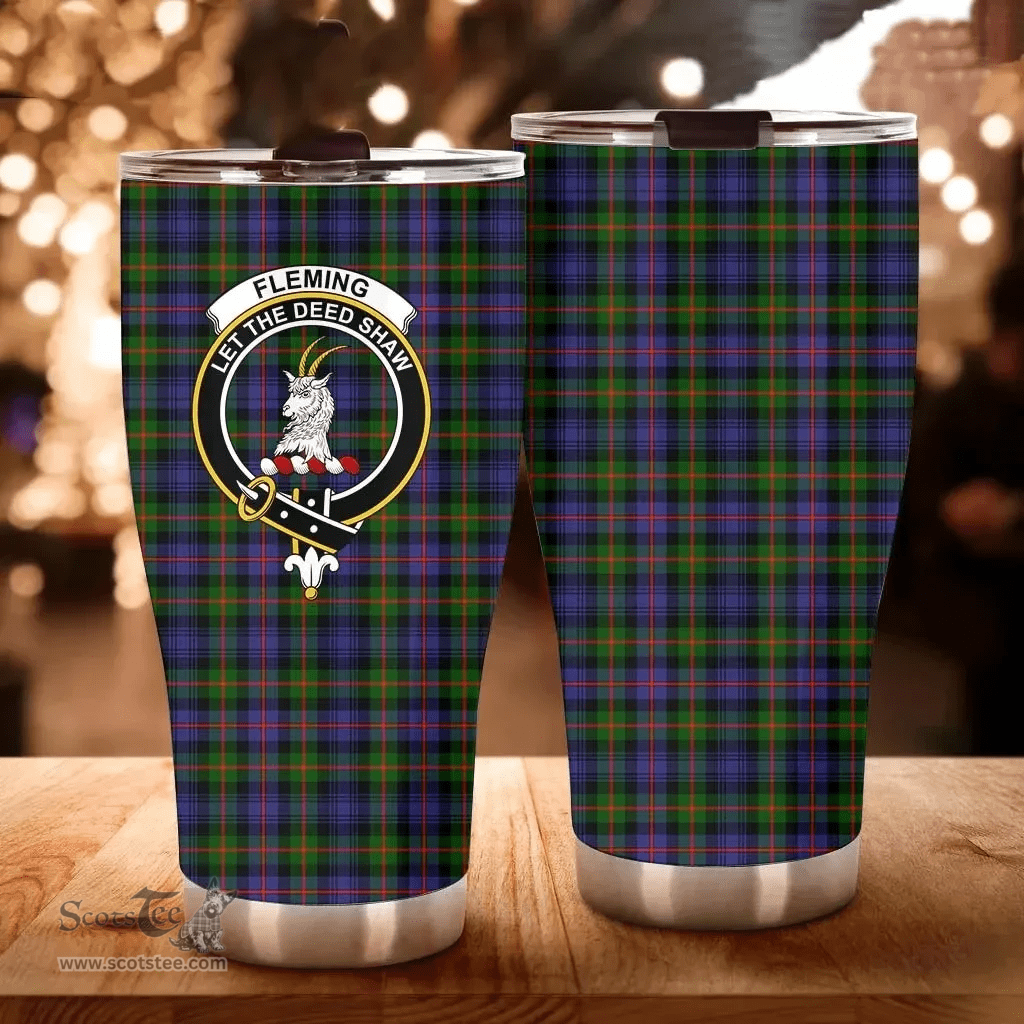 Scottish Fleming Clan Tartan Tumbler - Curved Glitter Tumbler Scottish Plaid Tartan Plaid