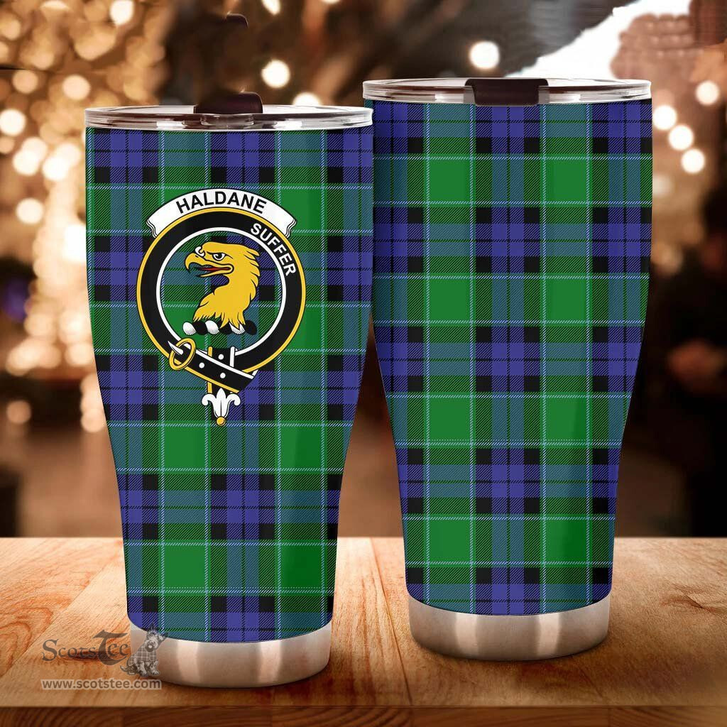 Scottish Haldane Clan Tartan Tumbler - Curved Glitter Tumbler Scottish Plaid Tartan Plaid