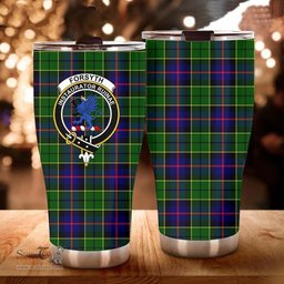 Scottish Forsyth Clan Tartan Tumbler - Curved Glitter Tumbler Scottish Plaid Tartan Plaid