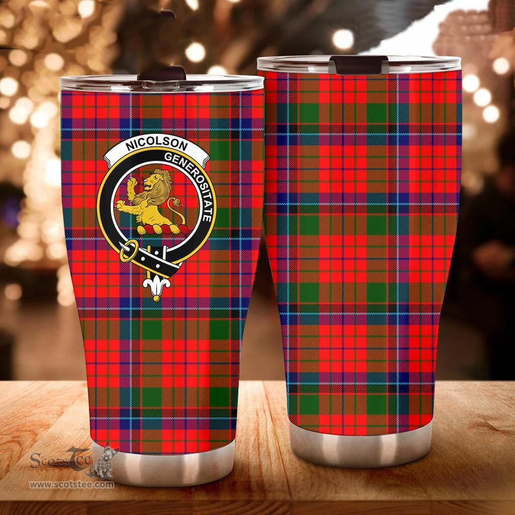 Scottish Nicolson Clan Tartan Tumbler - Curved Glitter Tumbler Scottish Plaid Tartan Plaid